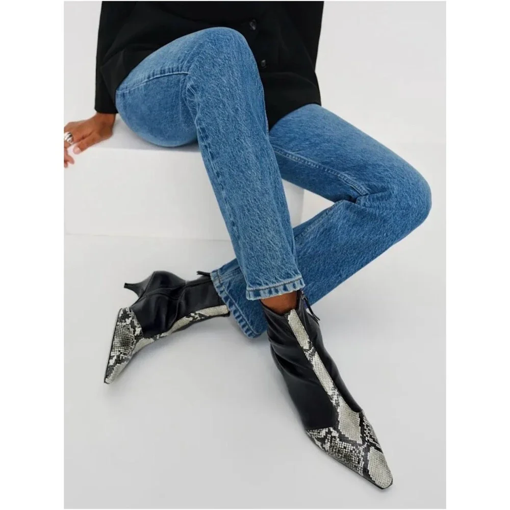Reformation Robbie Ankle Boot Snake Stretch Size 8
